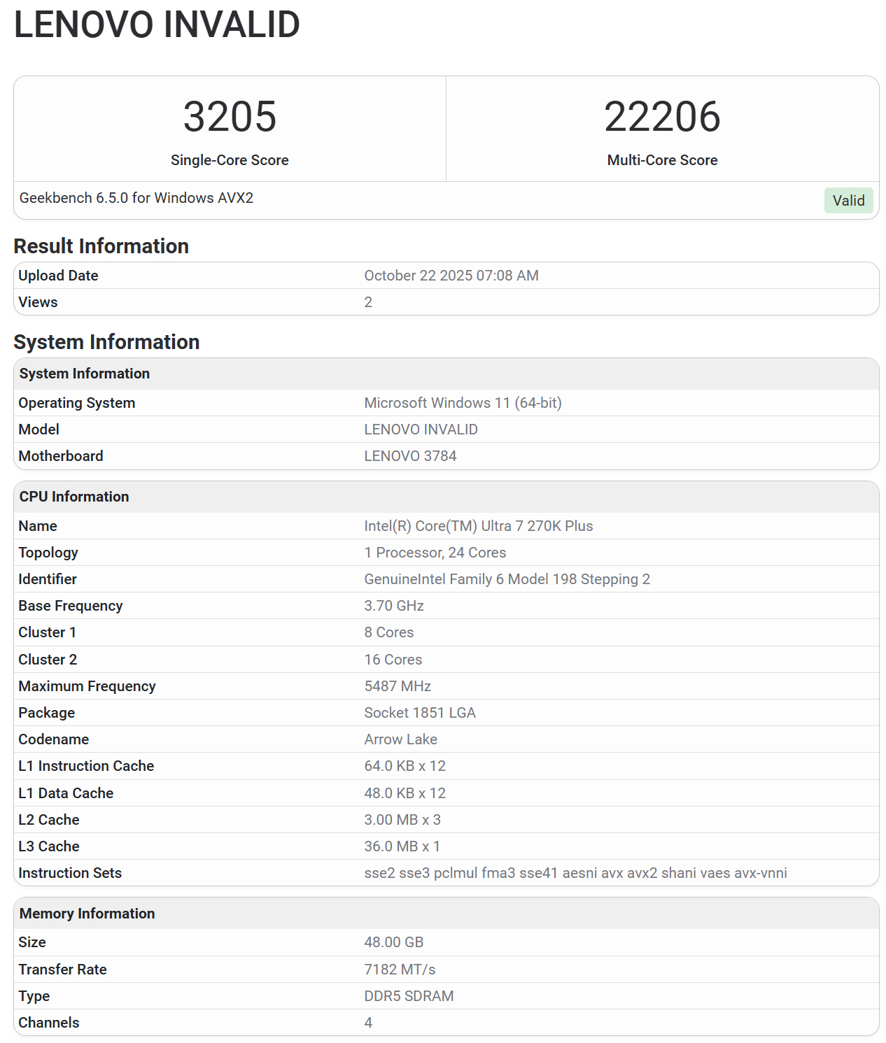 پنچمارک پردازنده Core Ultra 7 270K Plus